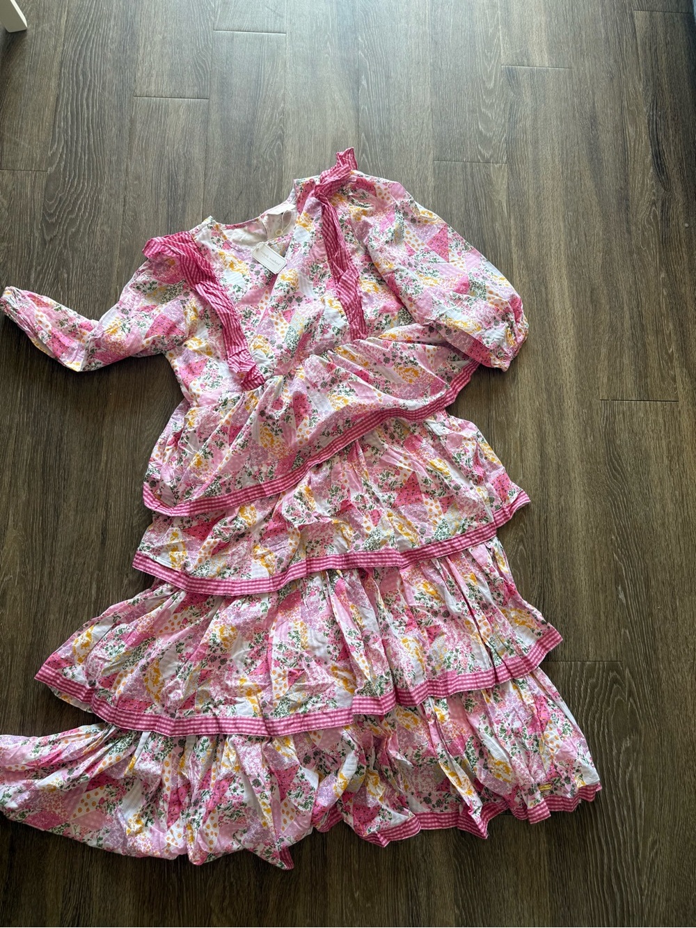 Simply Southern Pink Floral Tiered Ruffle Dress